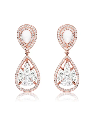 18K Rose Gold Plating with Clear Cubic Zirconia & HowLite Formal Drop Earrings