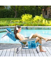 1 Piece Foldable Backpack Beach Chair with Cup Holder and Storage Pockets for Outdoor