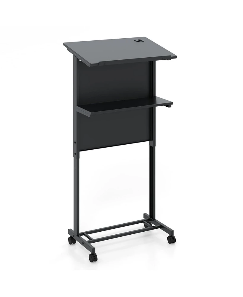 3-Position Height Adjustable Lectern Table with Tilted Tabletop