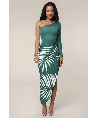 Jluxlabel Women's One Shoulder Palm Print Dress