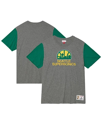 Mitchell & Ness Men's Heather Gray Seattle Supersonics Hardwood Classics Color Block T-Shirt