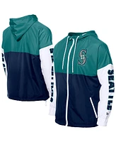 New Era Men's Navy/Aqua Seattle Mariners Color Block Full-Zip Hoodie Windbreaker Jacket