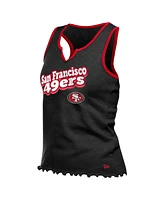 New Era Women's Black San Francisco 49ers Lettuce Hem Notch Neck Tri-Blend Tank Top