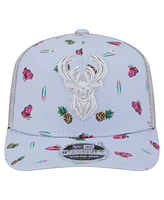 New Era Men's Light Blue/Gray Milwaukee Bucks Adventure Aloha Pattern 9SEVENTY Stretch-Snap Hat