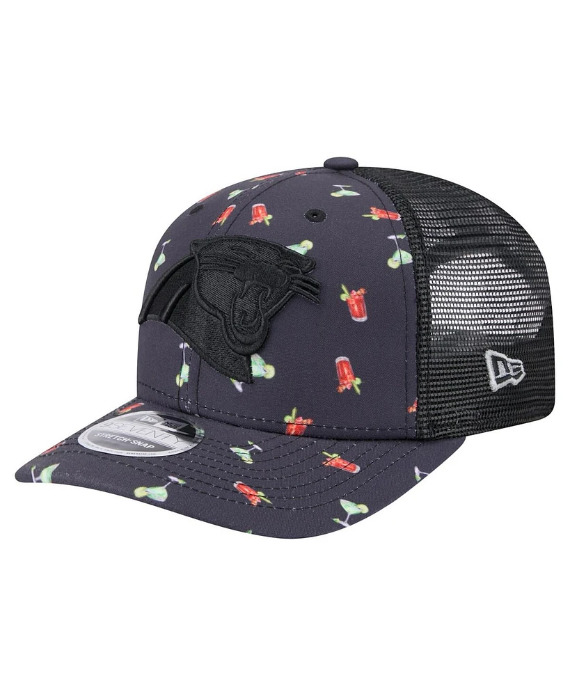 New Era Men's Navy/Black Carolina Panthers Adventure Drinks Pattern 9SEVENTY Stretch Snap Hat