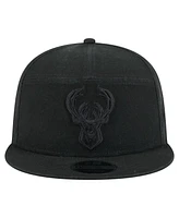 New Era Men's Black Milwaukee Bucks Adventure Canvas Split Panel 9FIFTY Snapback Hat