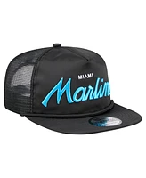 New Era Men's Black Miami Marlins Retro Satin Script Golfer Adjustable Hat