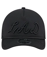 New Era Men's Black Los Angeles Dodgers City Initial 9FORTY A-Frame M-Crown Adjustable Trucker Hat