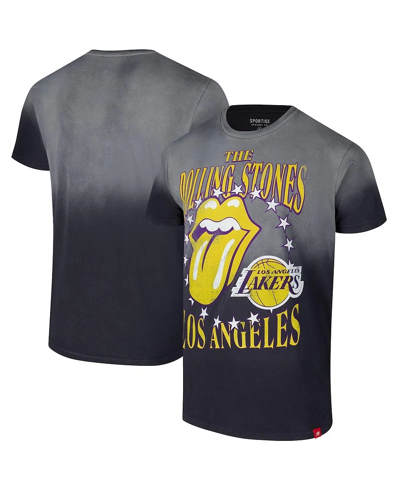 Sportiqe Men's and Women's Gray Rolling Stones x Los Angeles Lakers Bingham Collab T-Shirt
