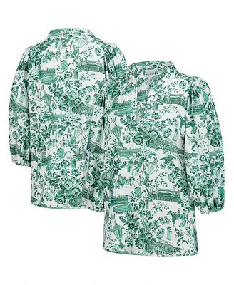 Smith & Quinn Women's White/Green Kentucky Derby Eliza V-Neck Top