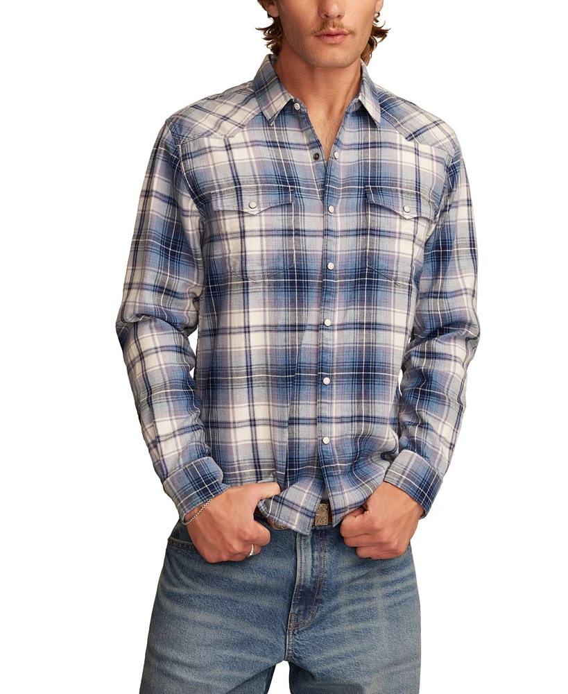 Lucky Brand Men's Indigo Plaid Mesa Western Long Sleeve Shirt