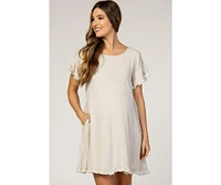 Pinkblush Maternity Beige Fringe Linen Dress
