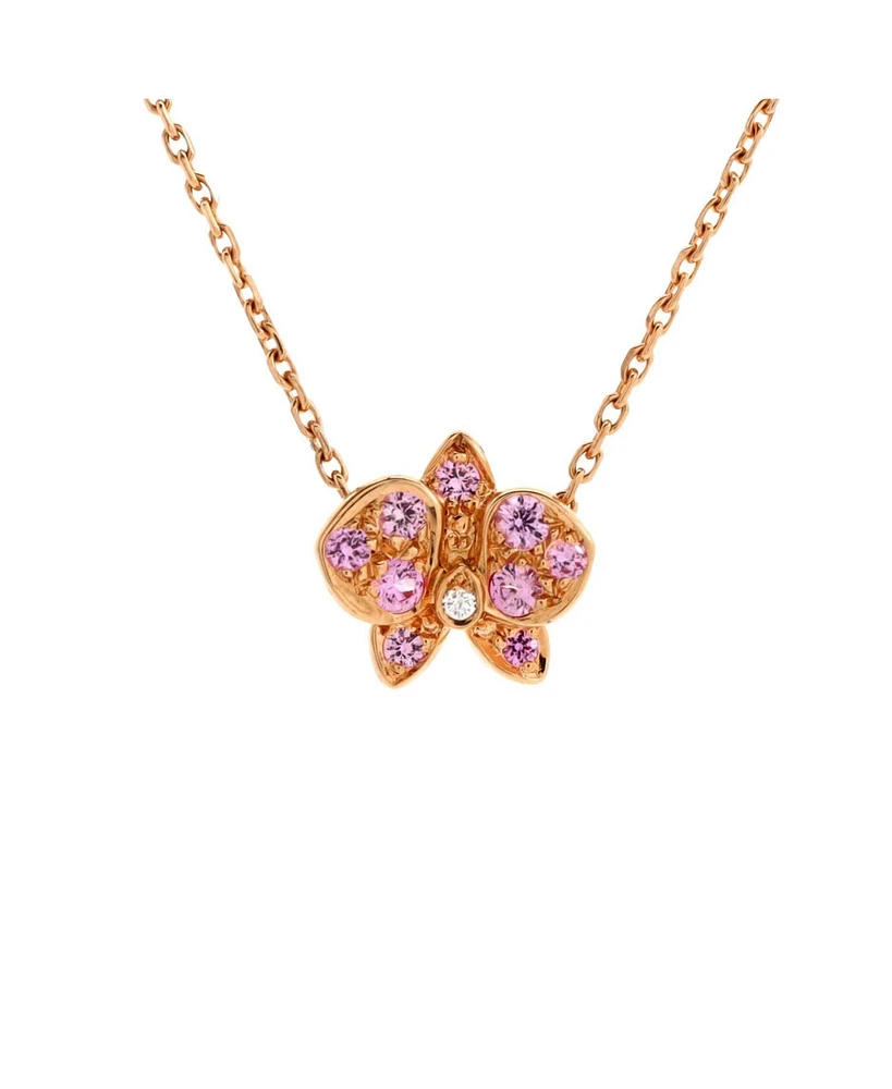 Pre-Owned Cartier Small Caresse D'Orchidees Necklace 18K Rose Gold with Sapphires and Diamond