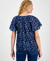 Style & Co Women's Printed Flutter-Sleeve Cotton Top, Exclusively at Macy's