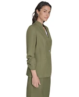 Calvin Klein Petite Linen-Blend 3/4-Sleeve One-Button Blazer