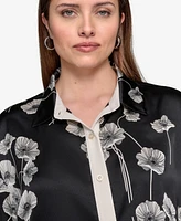 Karl Lagerfeld Paris Plus Flower-Print Button-Down Shirt