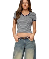 Edikted Women's Fawn Striped V Neck T Shirt