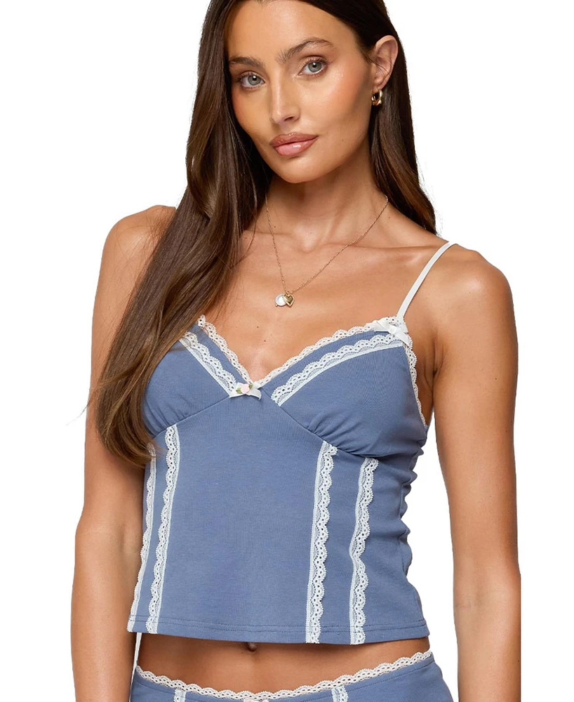 Edikted Women's Eliane Contrast Lacey Tank Top