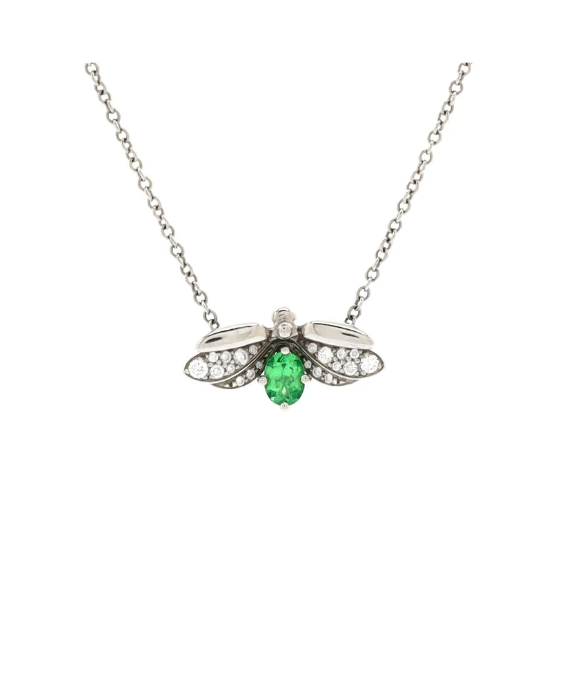 Pre-Owned Tiffany & Co. Small Paper Flowers Firefly Pendant Necklace Platinum with Diamonds and Tsavorite