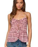 Edikted Women's Chiffon Printed Tie Front Ruffle Top
