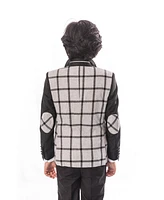 Elie Balleh Boys Grey Slim Fit Windowpane Plaid Blazer