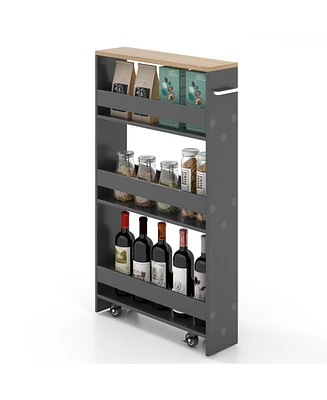 Rolling Kitchen Slim Storage Cart Mobile Shelving Organizer with Handle