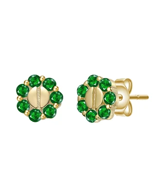 Kids 14K Gold Plated with Colored Cubic Zirconia Beaded Design Stud Earrings