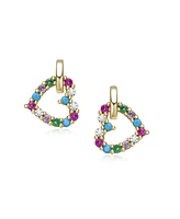 Kids 14K Gold Plated with Multi Colored Cubic Zirconia Heart Drop Earrings