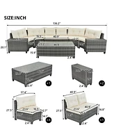8 Piece Half-Moon Sectional Sofa Set with Rectangular Coffee Table & Removable Cushions