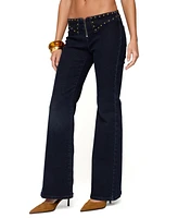 Edikted Women's Carys Studded Low Rise Flared Jeans