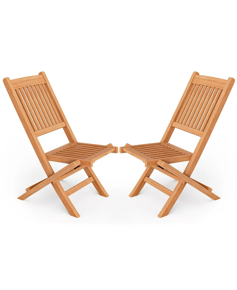 Gymax Set of 2 Indonesia Teak Wood Outdoor Chair Folding Portable Patio Chair w/ Slatted Seat & Back