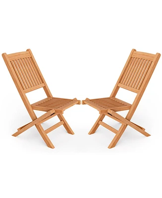Gymax Set of 2 Indonesia Teak Wood Outdoor Chair Folding Portable Patio Chair w/ Slatted Seat & Back