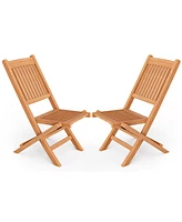 Gymax Set of 2 Indonesia Teak Wood Outdoor Chair Folding Portable Patio Chair w/ Slatted Seat & Back