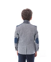 Elie Balleh Toddler Blue Slim Fit Tweed & Faux Leather Blazer