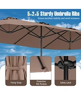 15.5 Ft Extra-Large Patio Umbrella with Led Solar Lights and Crank Handle