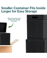 Outdoor Trash Cans with Lids - Set of 2 Indoor and Outdoor Garbage Cans – 26 Gal and 15 Gal - Black