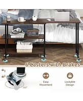 360° Rotating Sofa Side Table with 2-Tier Storage Shelves