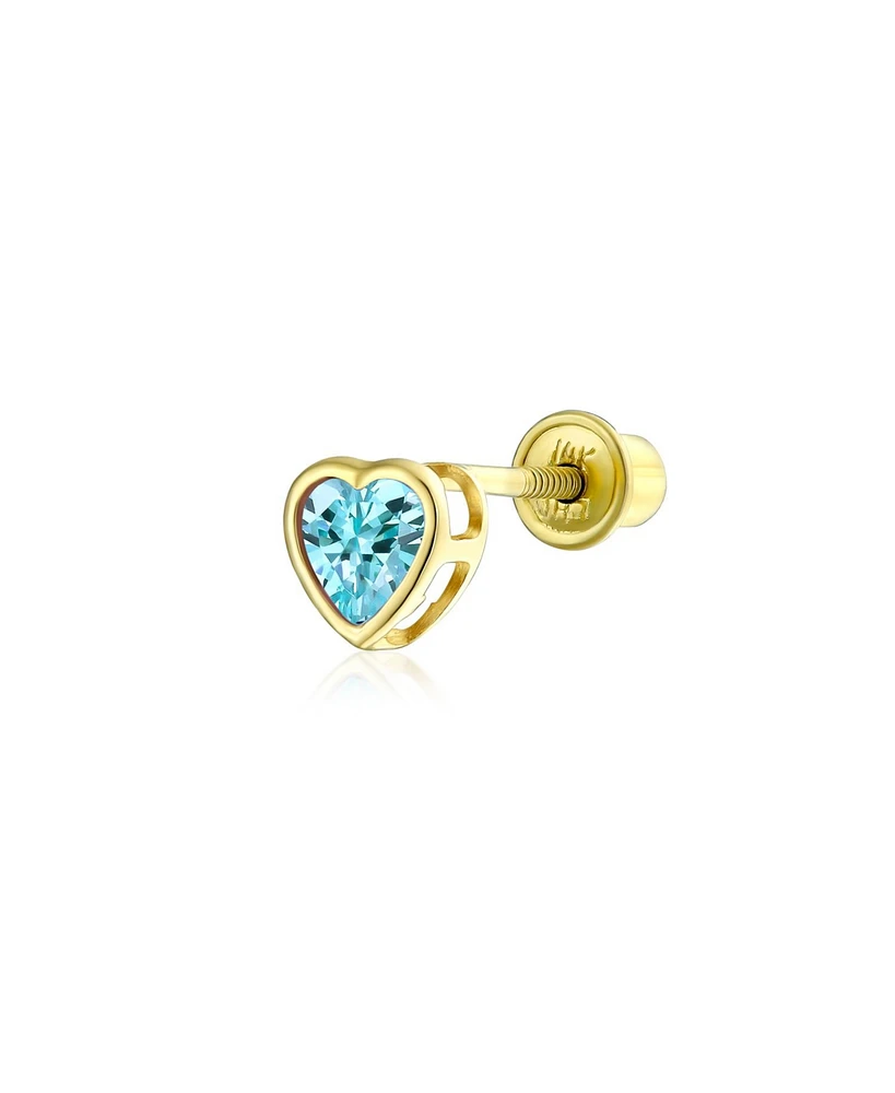 Bling Jewelry Tiny Cubic Zirconia Cartilage Ear Lobe Piercing Yellow 14K Gold Cz Halo Heart Stud Earring 1 Piece Helix Daith Screw Back 4MM