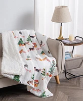 Linery & Co. Velvet Plush Fleece Reversible Sherpa Holiday Printed Throw