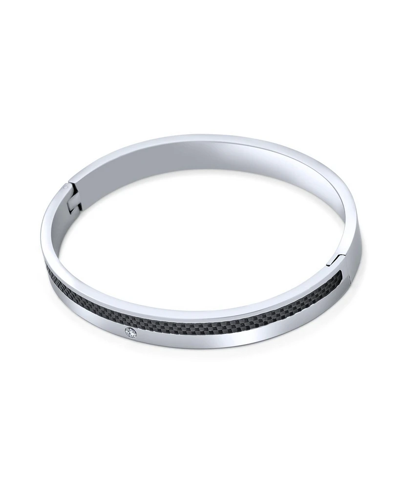 Bling Jewelry Unisex Stackable Black Carbon Fiber Bangle Bracelet Silver Tone Stainless Steel