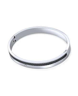 Bling Jewelry Unisex Stackable Black Carbon Fiber Bangle Bracelet Silver Tone Stainless Steel