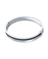 Bling Jewelry Unisex Stackable Black Carbon Fiber Bangle Bracelet Silver Tone Stainless Steel
