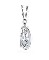 Bling Jewelry Unique Crescent Moon & Star Celestial Pegasus Unicorn Pendant Necklace Sterling Silver