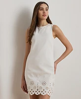 Lauren Ralph Women's Eyelet Denim Sleeveless Shift Dress
