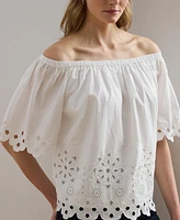 Lauren Ralph Women's Eyelet Cotton Off-the-Shoulder Blouse