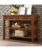 Mid-Century Style Solid Wood Console Table with Storage