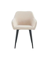 Leisure Modern Living Dining Room Accent Arm Chairs Club Guest with strong black metal Legs, Set of 2, Teddy fabric beige