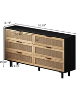 51.18" 6-Drawers Rattan Storage Cabinet Rattan Drawer, for Bedroom, Living Room