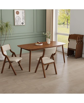 Folding Dining Chairs 2-Pack - Cream Taupe/Walnut
