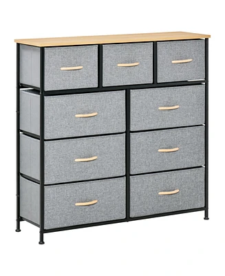 9 Drawers Storage Chest Dresser Organizer Unit w/ Steel Frame, Wood Top, Easy Pull Fabric Bins, for Bedroom, Hallway, Closet, Entryway, Oak & Grey